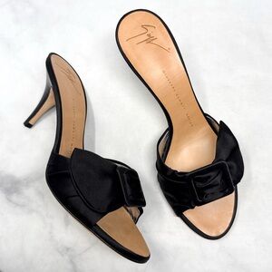 NEW Giuseppe Zanotti Vintage Y2K Silk Satin Buckle Slide Mule Sandal Heels Black